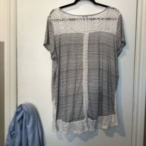 COPY - 2 for $15 Cute striped mixed media tunic tee shirt